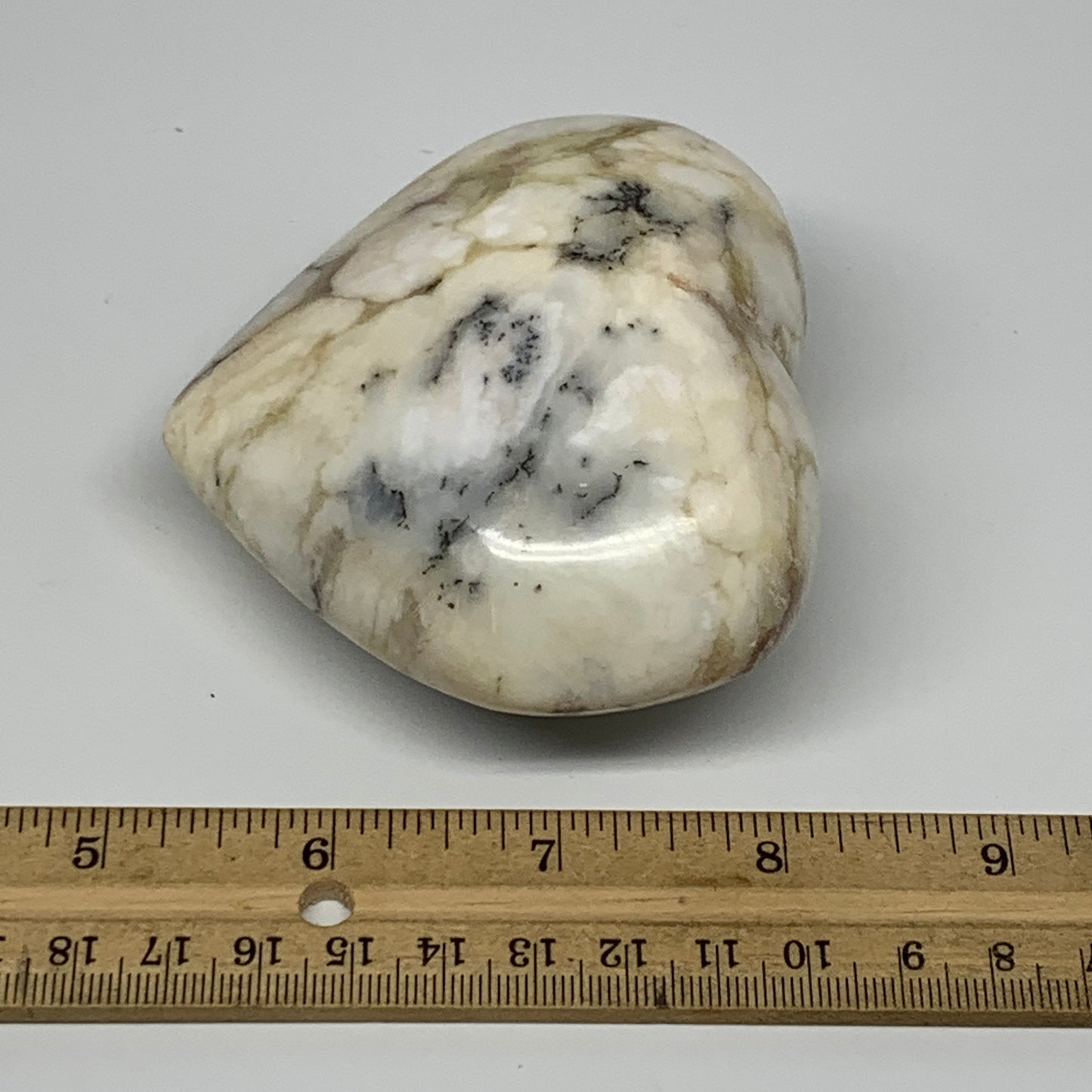 319.6g, 3"x3.4"x1.8" Dendrite Opal Heart Polished Healing Crystal Moss, B17753