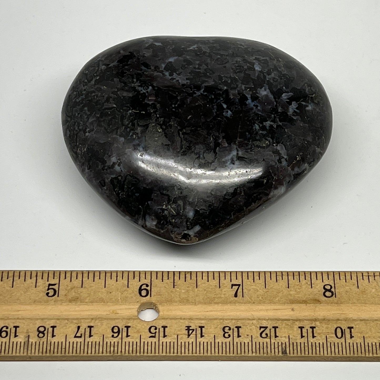 257.5g,2.8"x3.1"x1.3" Indigo Gabro Merlinite Heart Gemstone @Madagascar, B19958
