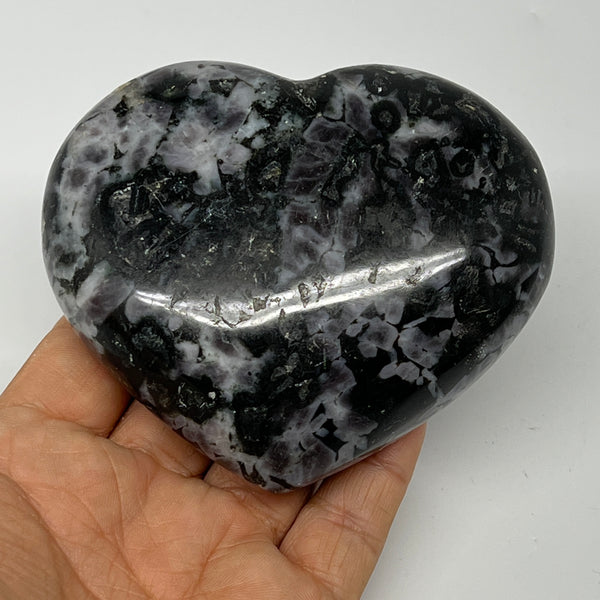 406.9g,3.2"x3.7"x1.4" Indigo Gabro Merlinite Heart Gemstone @Madagascar, B19959