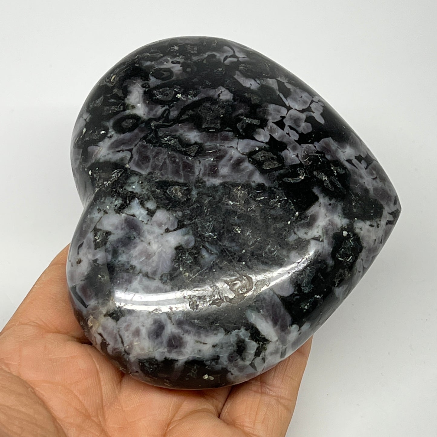 406.9g,3.2"x3.7"x1.4" Indigo Gabro Merlinite Heart Gemstone @Madagascar, B19959