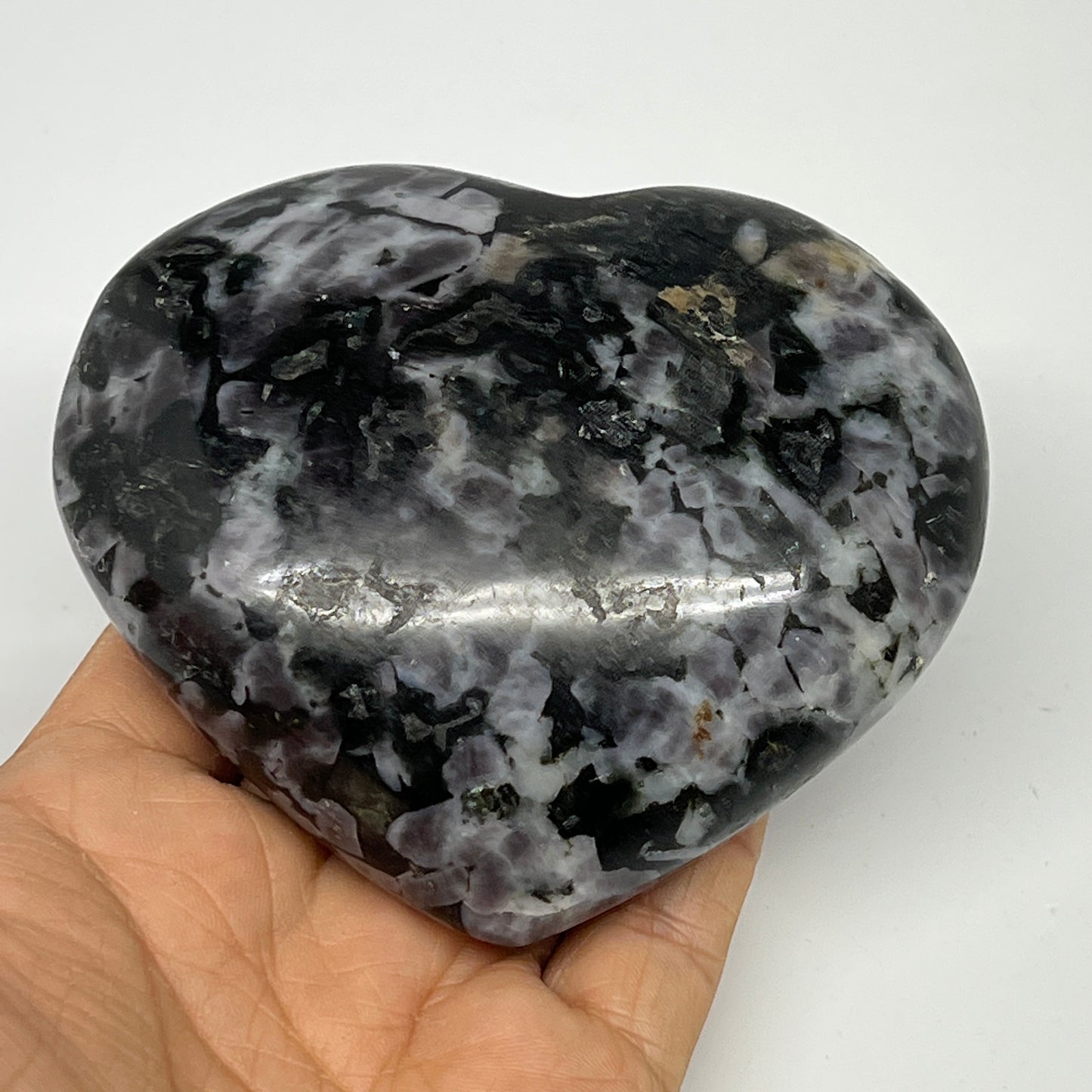 406.9g,3.2"x3.7"x1.4" Indigo Gabro Merlinite Heart Gemstone @Madagascar, B19959