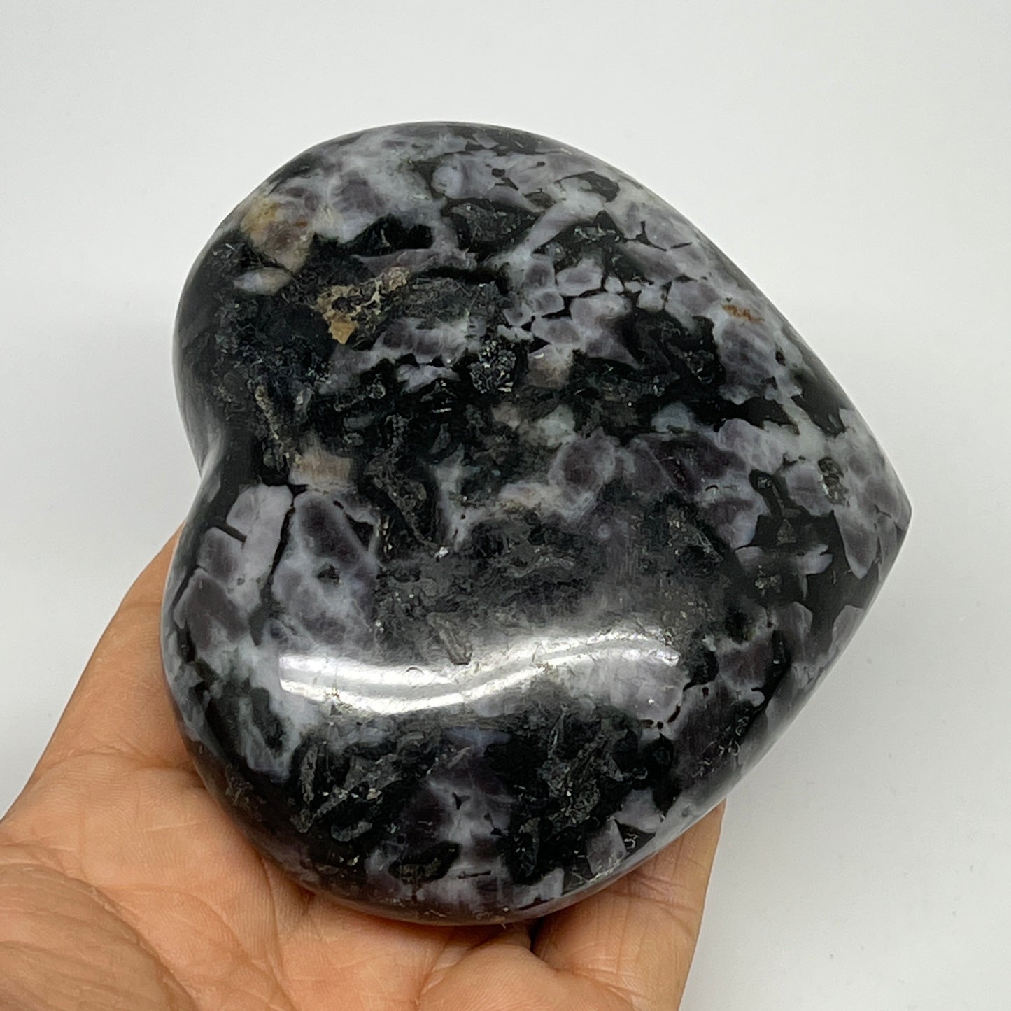 406.9g,3.2"x3.7"x1.4" Indigo Gabro Merlinite Heart Gemstone @Madagascar, B19959
