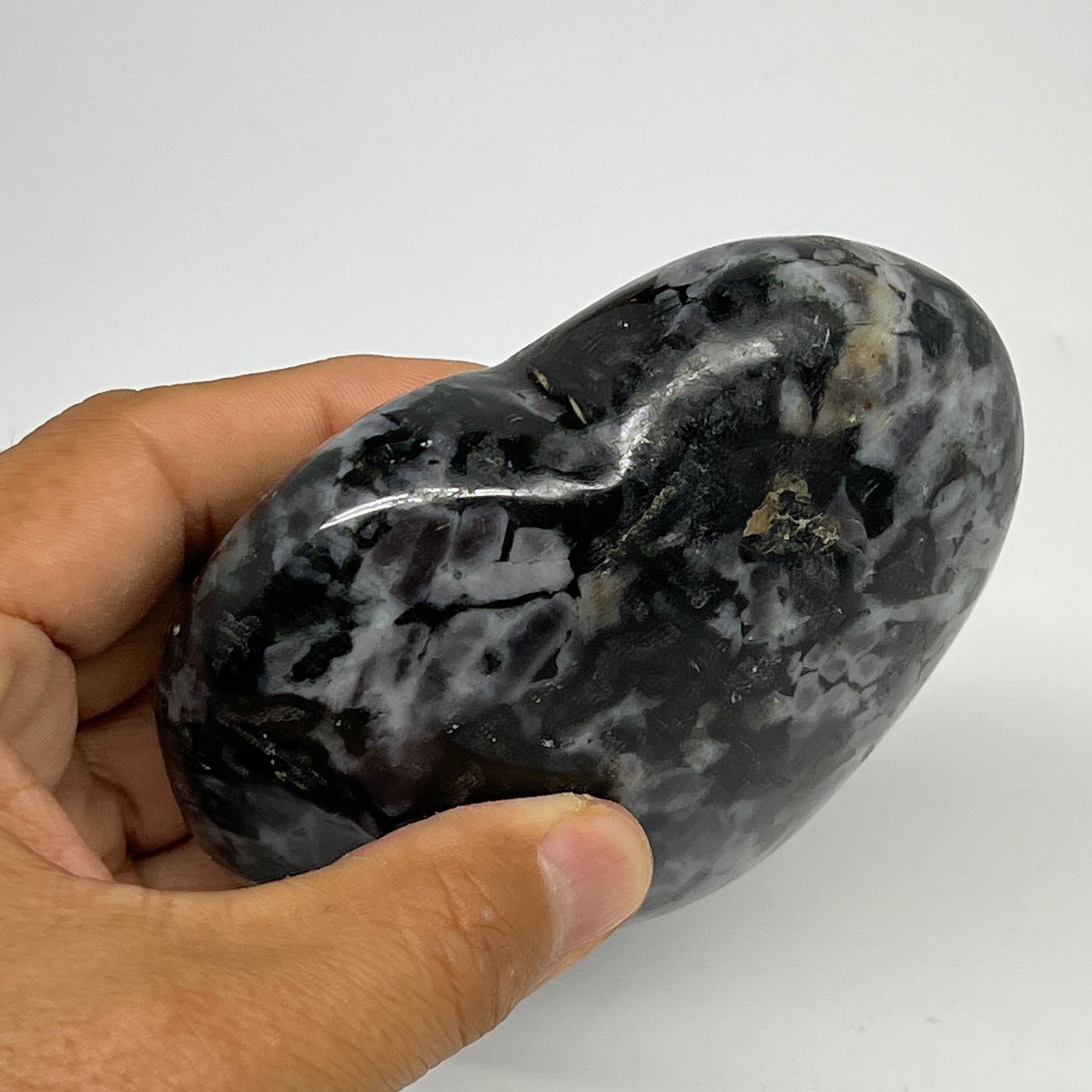 406.9g,3.2"x3.7"x1.4" Indigo Gabro Merlinite Heart Gemstone @Madagascar, B19959