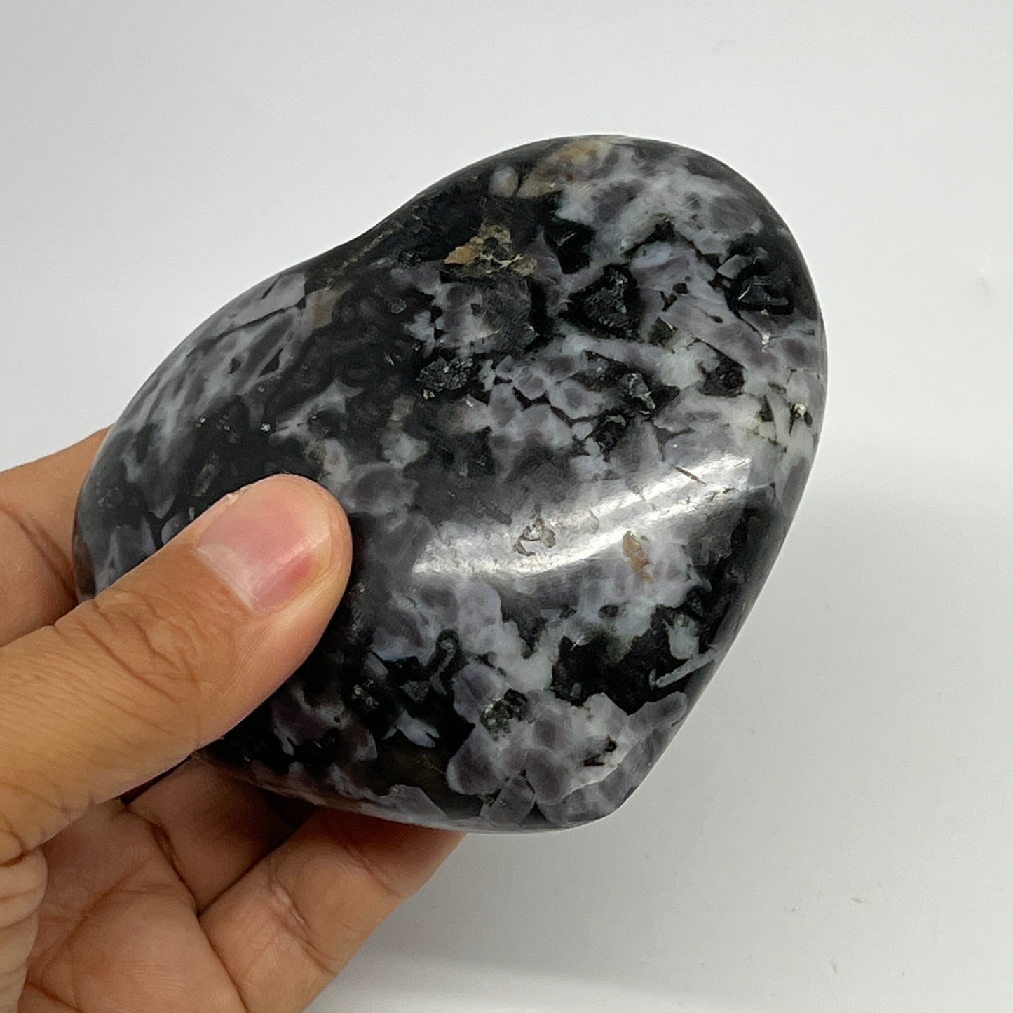 406.9g,3.2"x3.7"x1.4" Indigo Gabro Merlinite Heart Gemstone @Madagascar, B19959