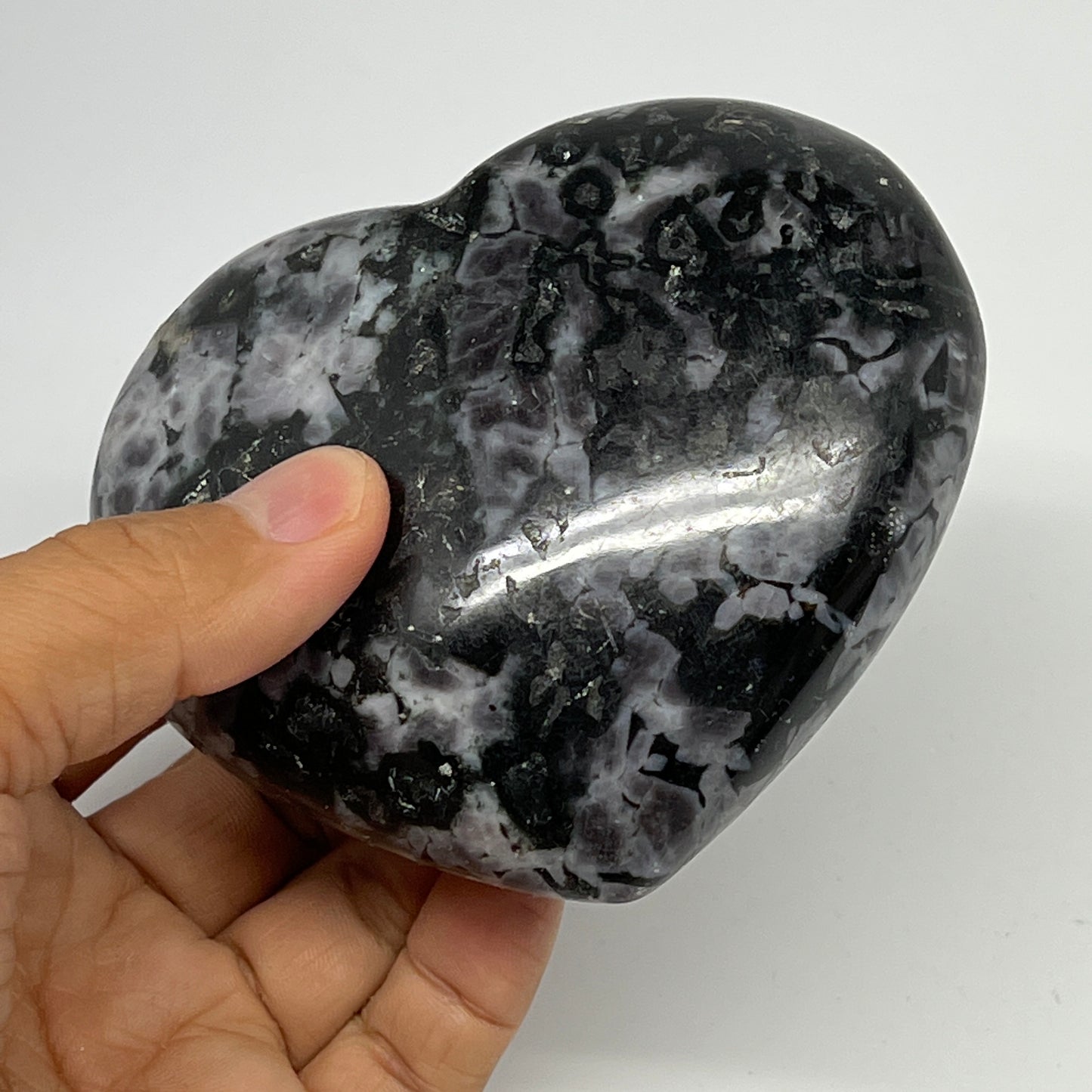 406.9g,3.2"x3.7"x1.4" Indigo Gabro Merlinite Heart Gemstone @Madagascar, B19959