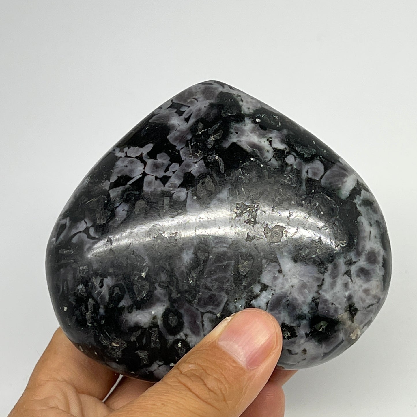 406.9g,3.2"x3.7"x1.4" Indigo Gabro Merlinite Heart Gemstone @Madagascar, B19959