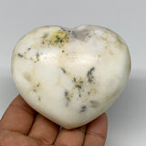 266.6g, 2.8"x3.2"x1.5" Dendrite Opal Heart Polished Healing Crystal Moss, B17755