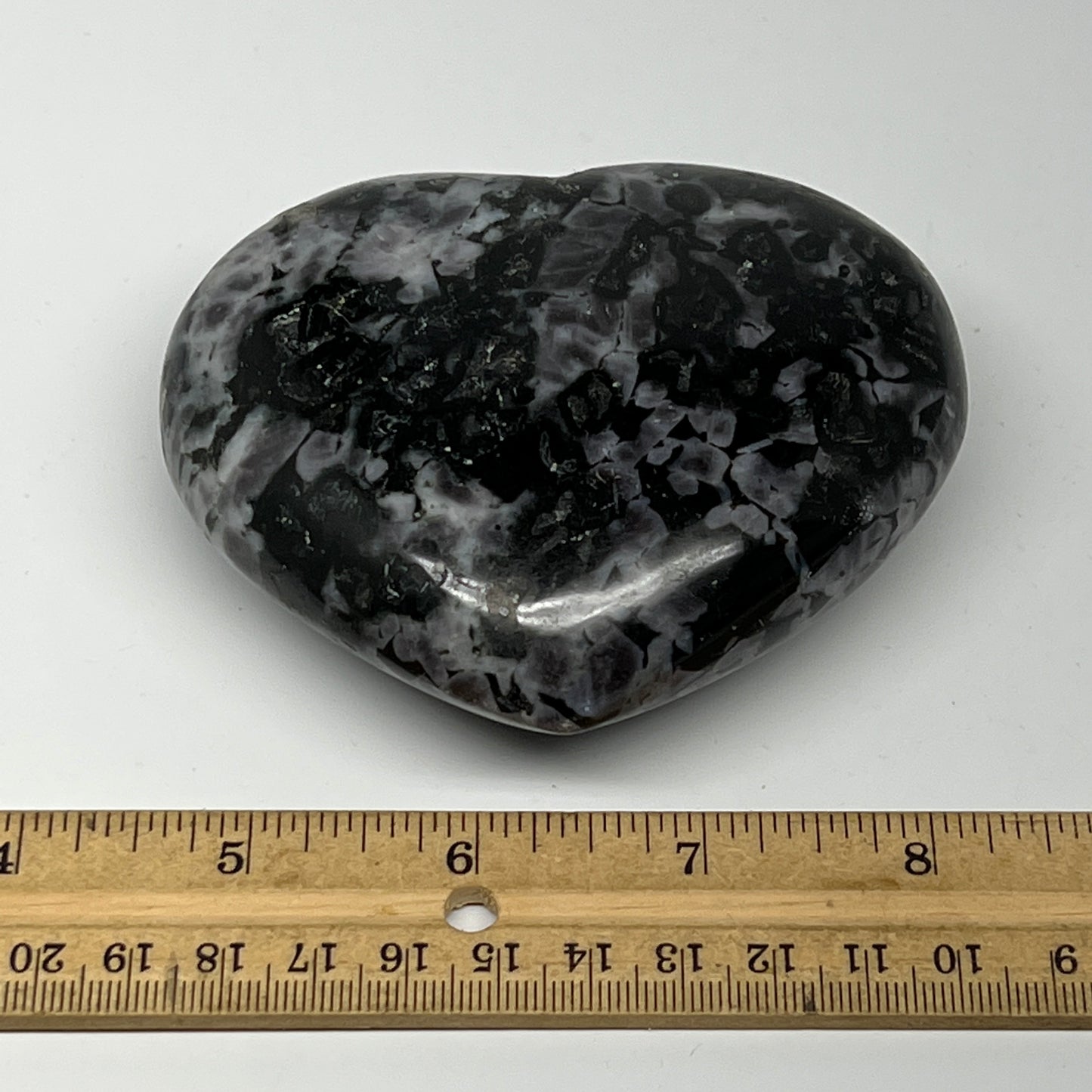 406.9g,3.2"x3.7"x1.4" Indigo Gabro Merlinite Heart Gemstone @Madagascar, B19959
