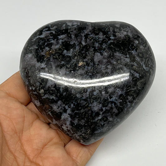 357g,3.2"x3.3"x1.3" Indigo Gabro Merlinite Heart Gemstone @Madagascar, B19960