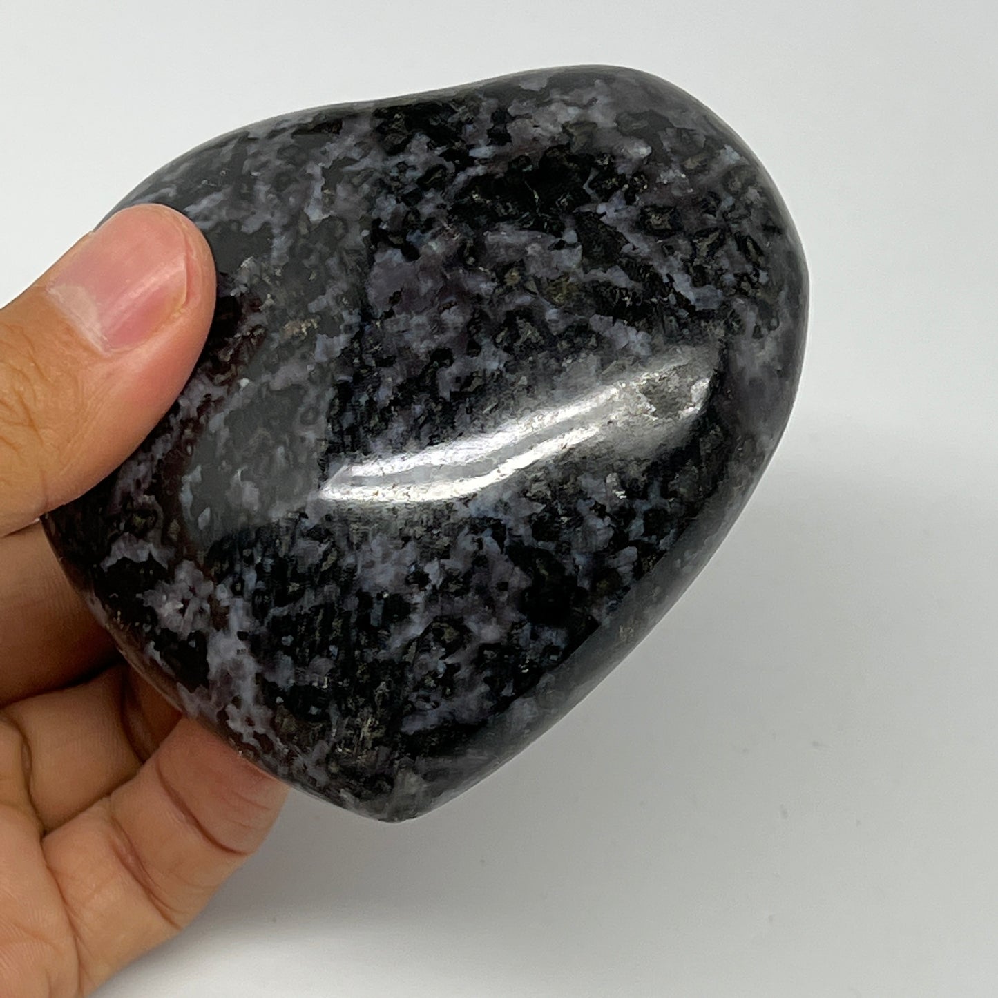 357g,3.2"x3.3"x1.3" Indigo Gabro Merlinite Heart Gemstone @Madagascar, B19960