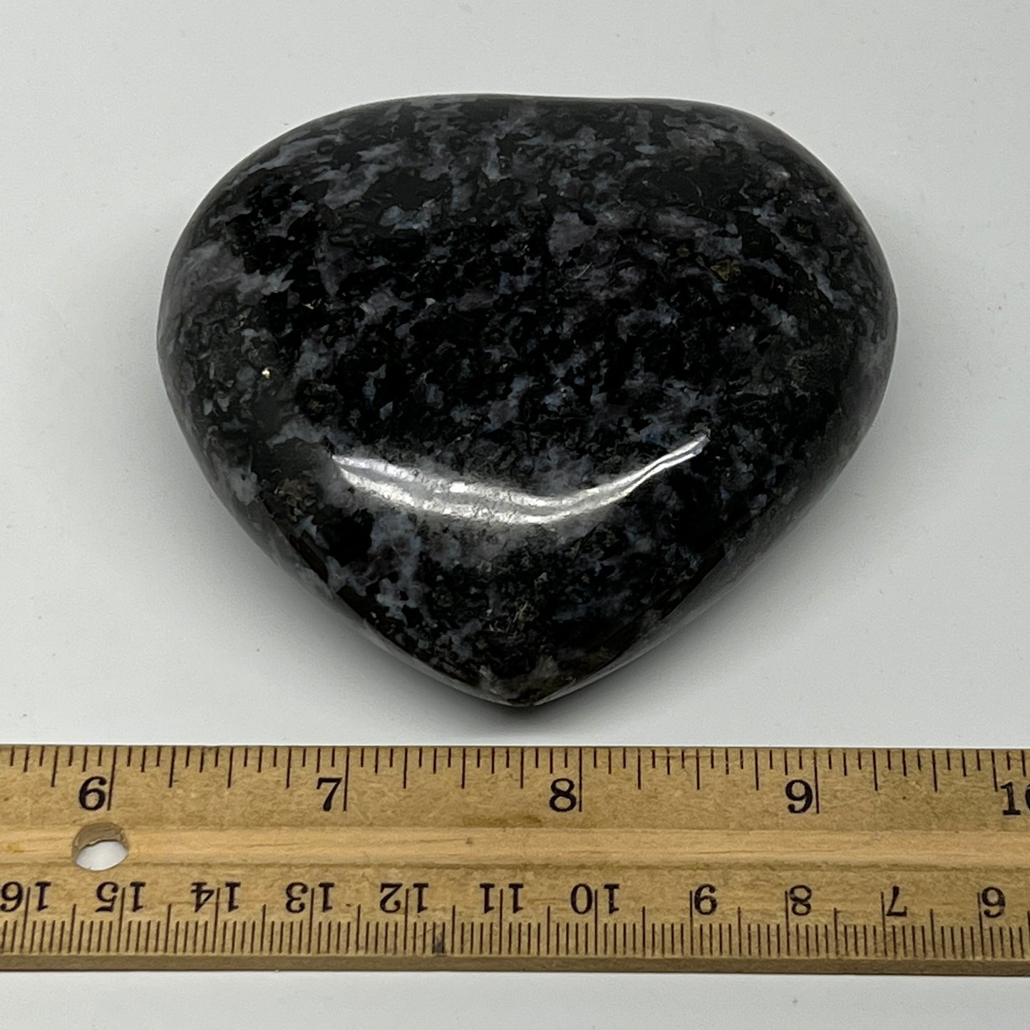 357g,3.2"x3.3"x1.3" Indigo Gabro Merlinite Heart Gemstone @Madagascar, B19960