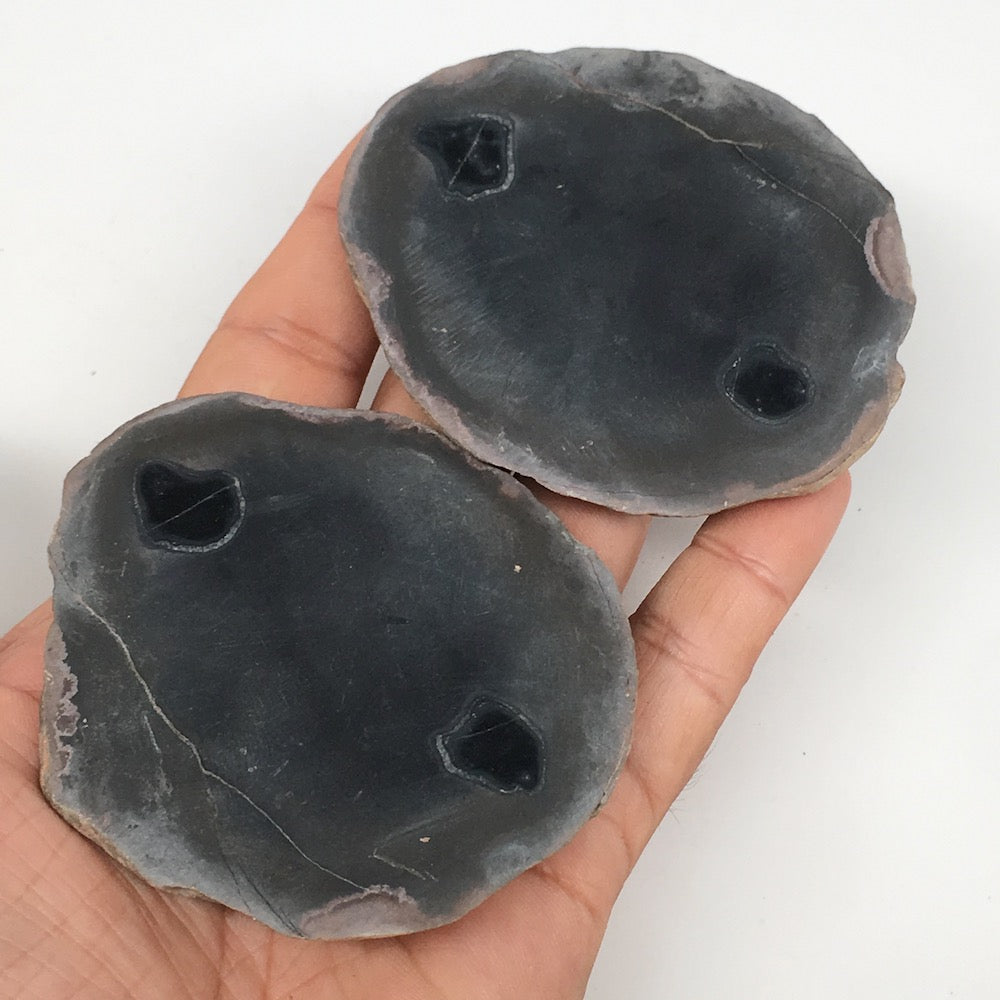 1 Pair,201.1g,3"x2.7" Natural Unique Septarian Nodules Slabs @Morocco,MF3589