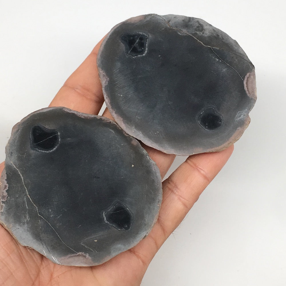 1 Pair,201.1g,3"x2.7" Natural Unique Septarian Nodules Slabs @Morocco,MF3589