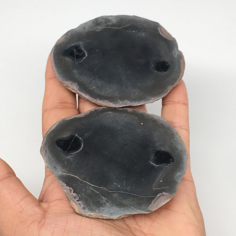 1 Pair,201.1g,3"x2.7" Natural Unique Septarian Nodules Slabs @Morocco,MF3589