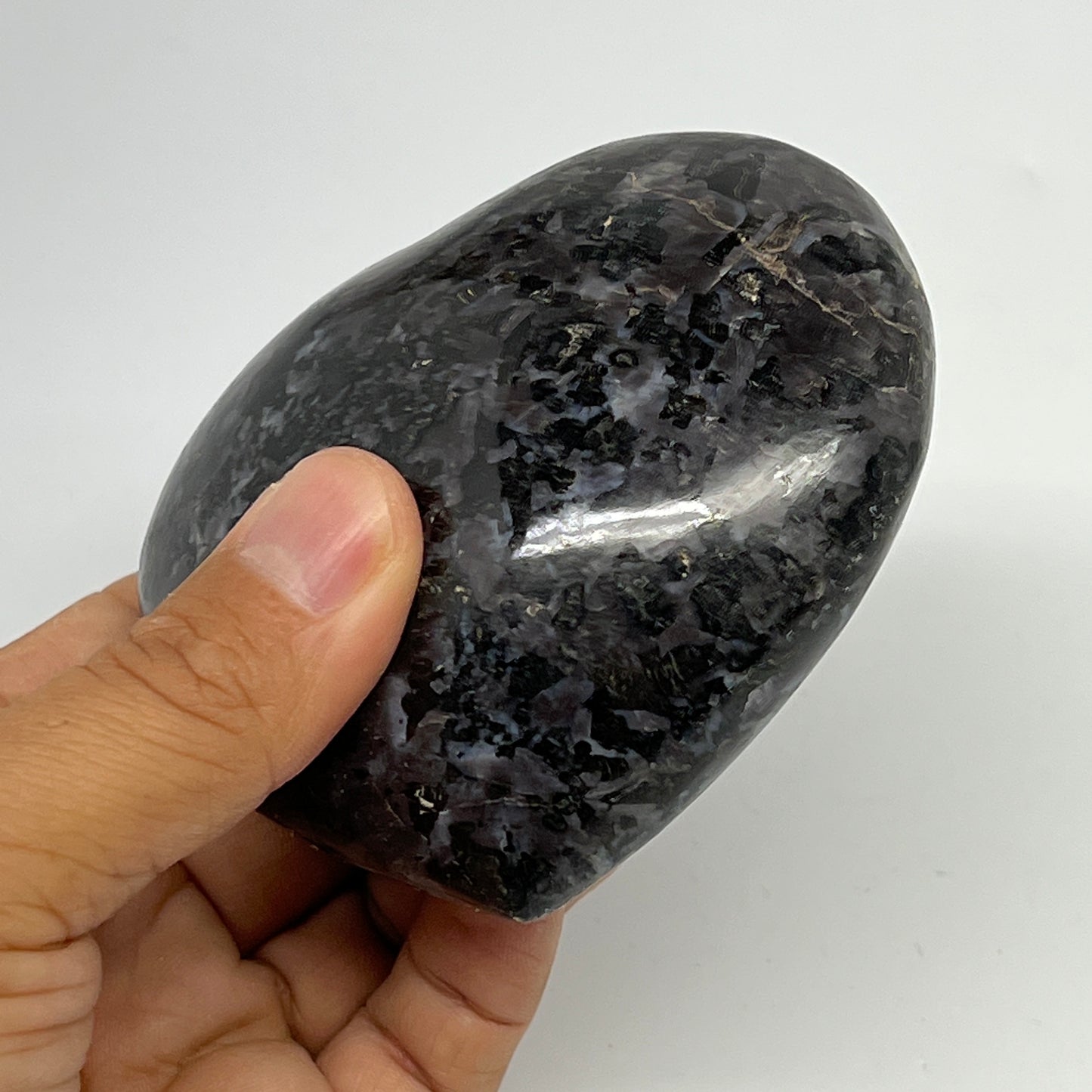 370.2g,3.1"x3.4"x1.5" Indigo Gabro Merlinite Heart Gemstone @Madagascar, B19961