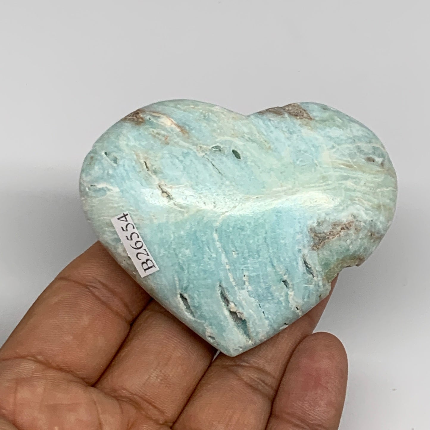 133.1g, 2.1"x2.7"x1.1" Blue Aragonite Heart Gemstones @Afghanistan, B26554