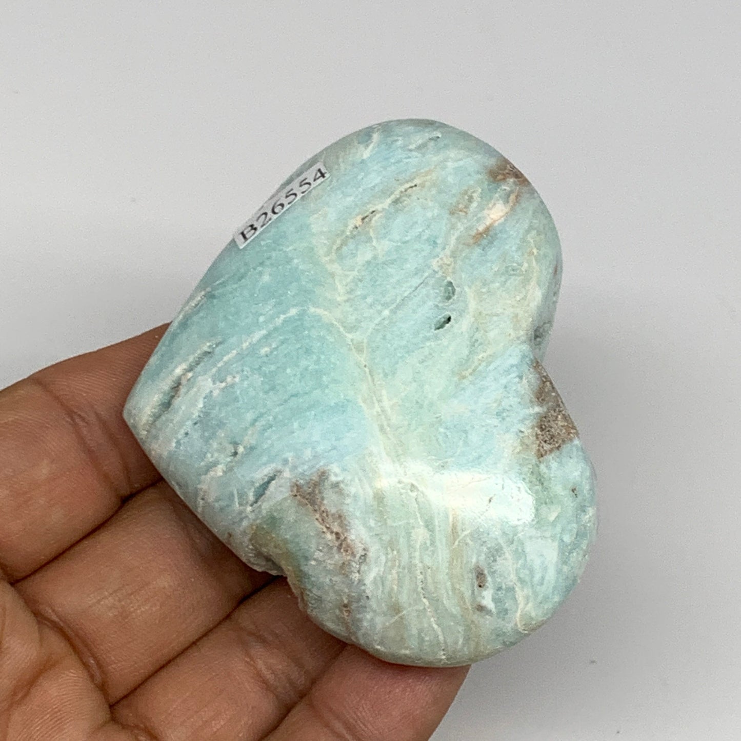 133.1g, 2.1"x2.7"x1.1" Blue Aragonite Heart Gemstones @Afghanistan, B26554