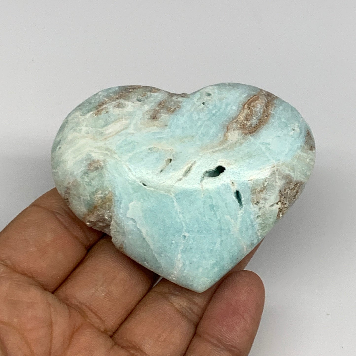 133.1g, 2.1"x2.7"x1.1" Blue Aragonite Heart Gemstones @Afghanistan, B26554