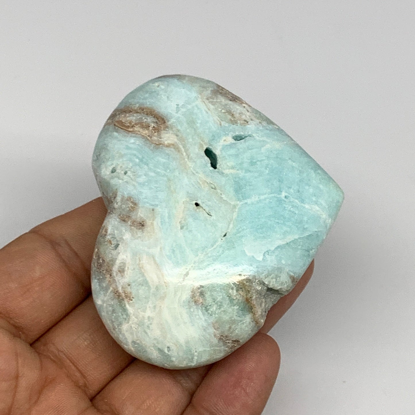 133.1g, 2.1"x2.7"x1.1" Blue Aragonite Heart Gemstones @Afghanistan, B26554