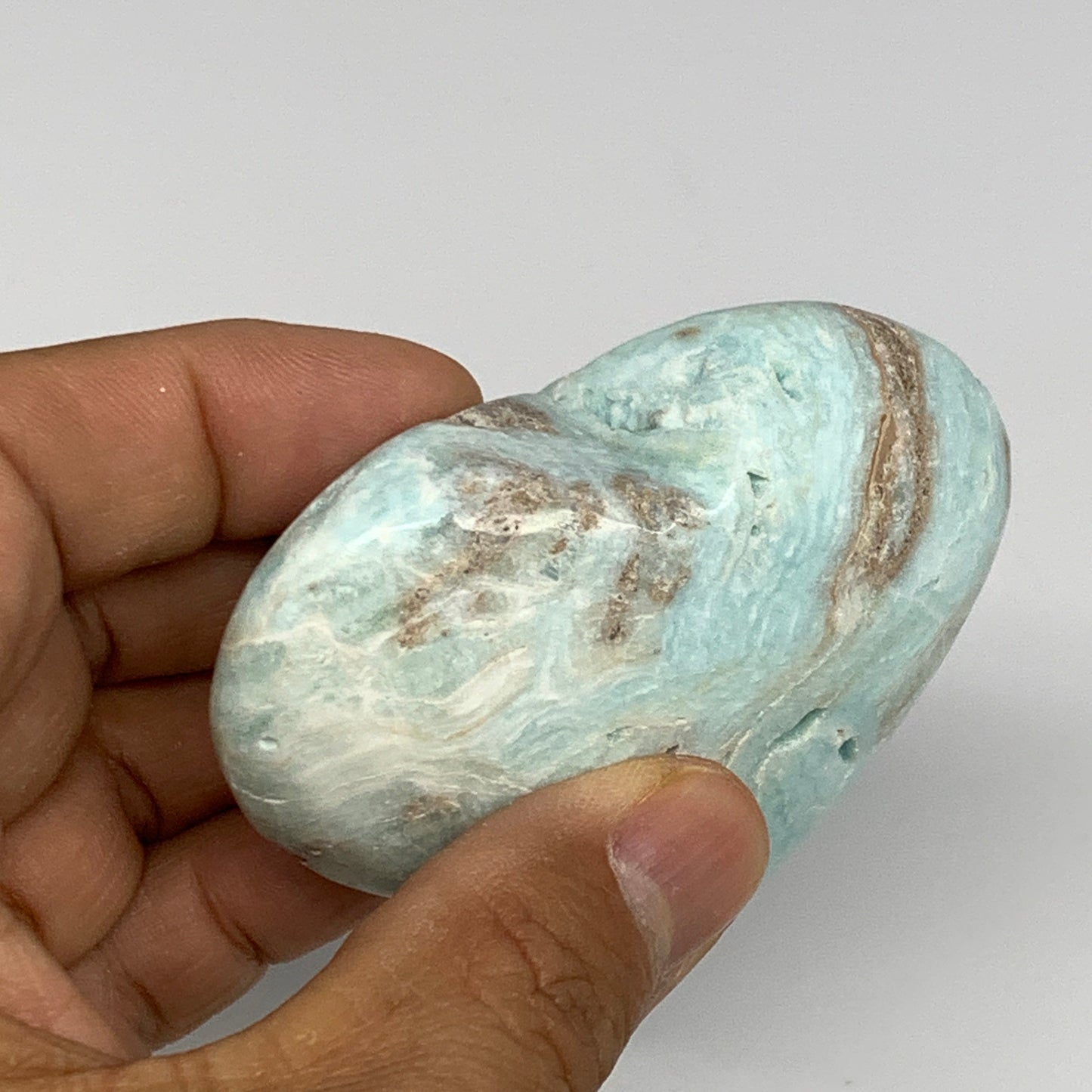 133.1g, 2.1"x2.7"x1.1" Blue Aragonite Heart Gemstones @Afghanistan, B26554