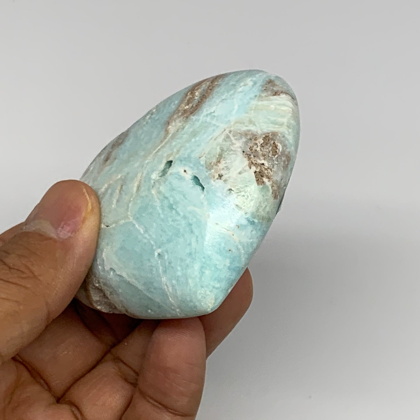 133.1g, 2.1"x2.7"x1.1" Blue Aragonite Heart Gemstones @Afghanistan, B26554