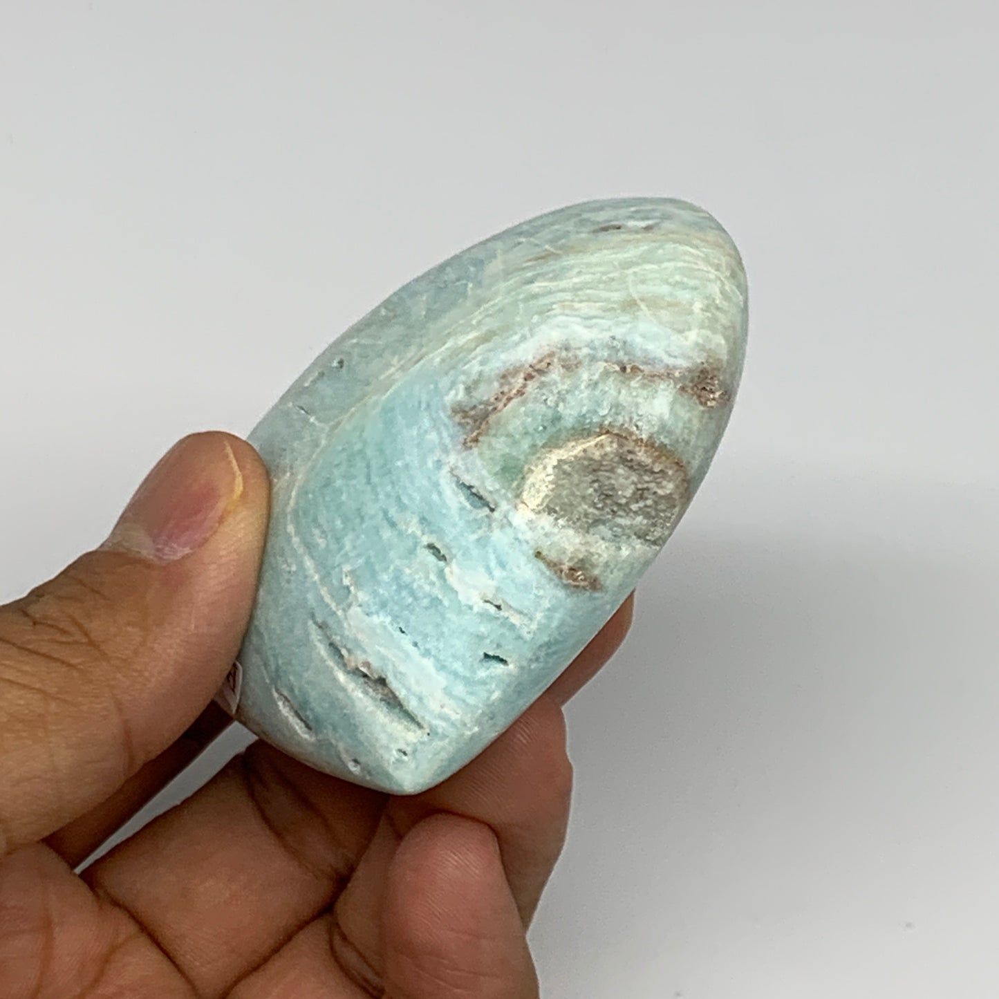 133.1g, 2.1"x2.7"x1.1" Blue Aragonite Heart Gemstones @Afghanistan, B26554