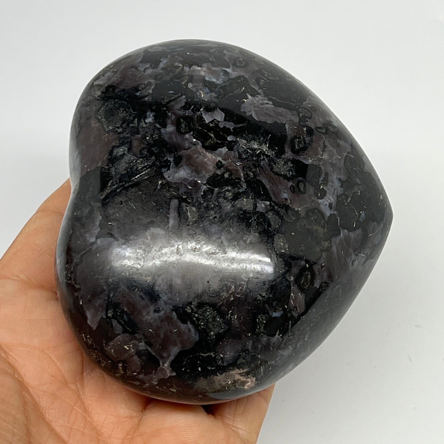 432.6g,3"x3.6"x1.6" Indigo Gabro Merlinite Heart Gemstone @Madagascar, B19962