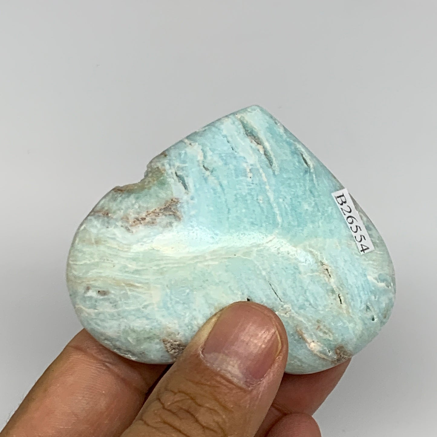 133.1g, 2.1"x2.7"x1.1" Blue Aragonite Heart Gemstones @Afghanistan, B26554