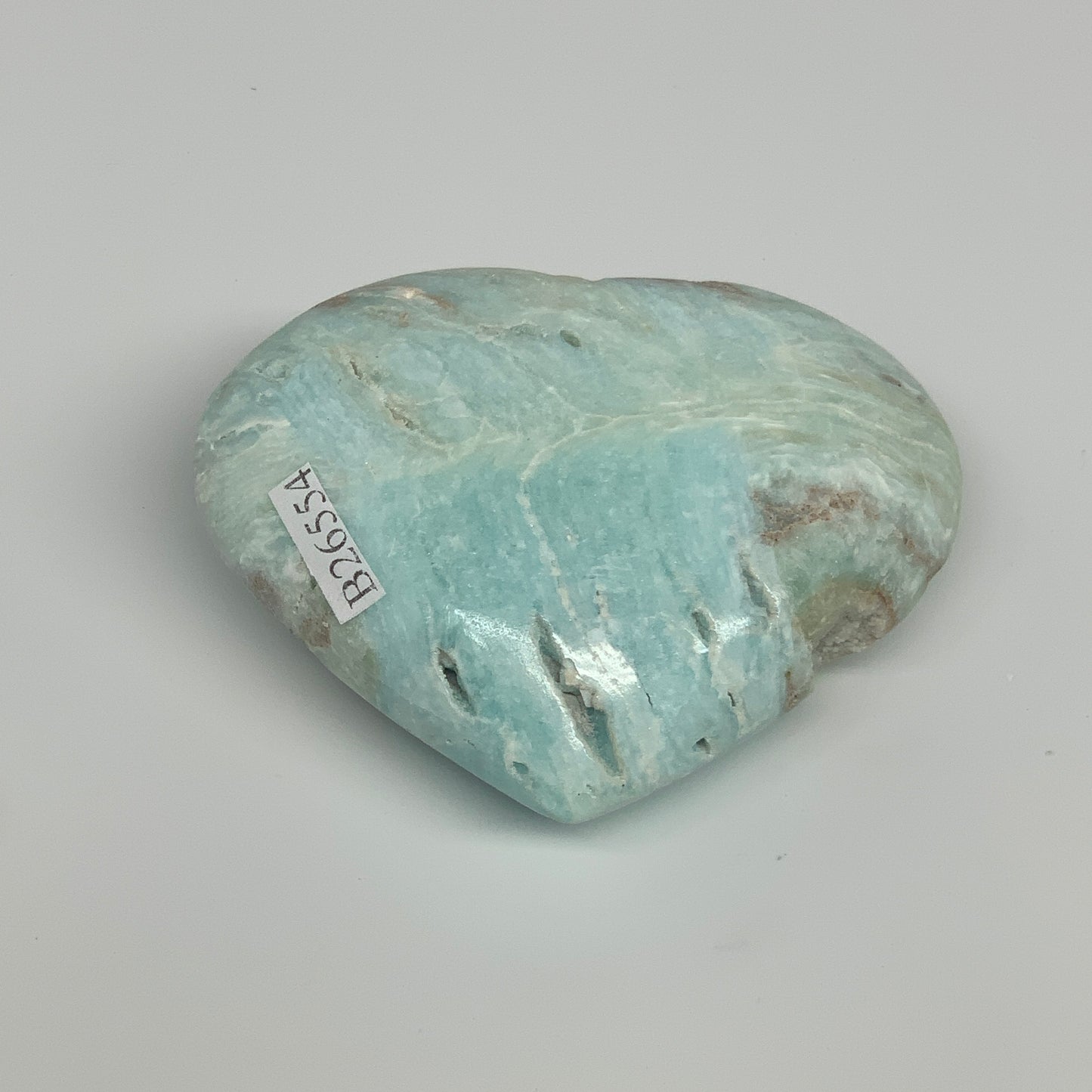 133.1g, 2.1"x2.7"x1.1" Blue Aragonite Heart Gemstones @Afghanistan, B26554