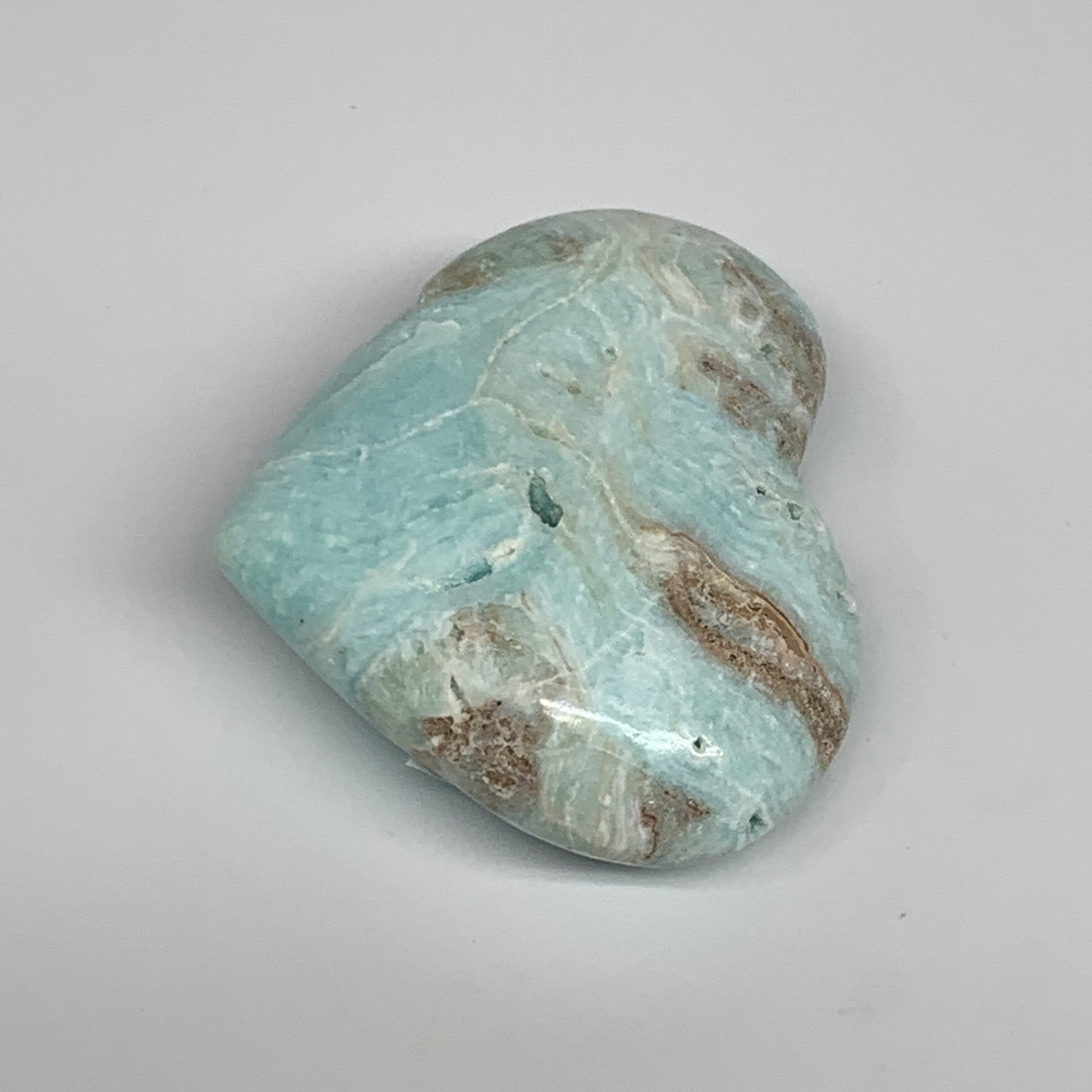 133.1g, 2.1"x2.7"x1.1" Blue Aragonite Heart Gemstones @Afghanistan, B26554