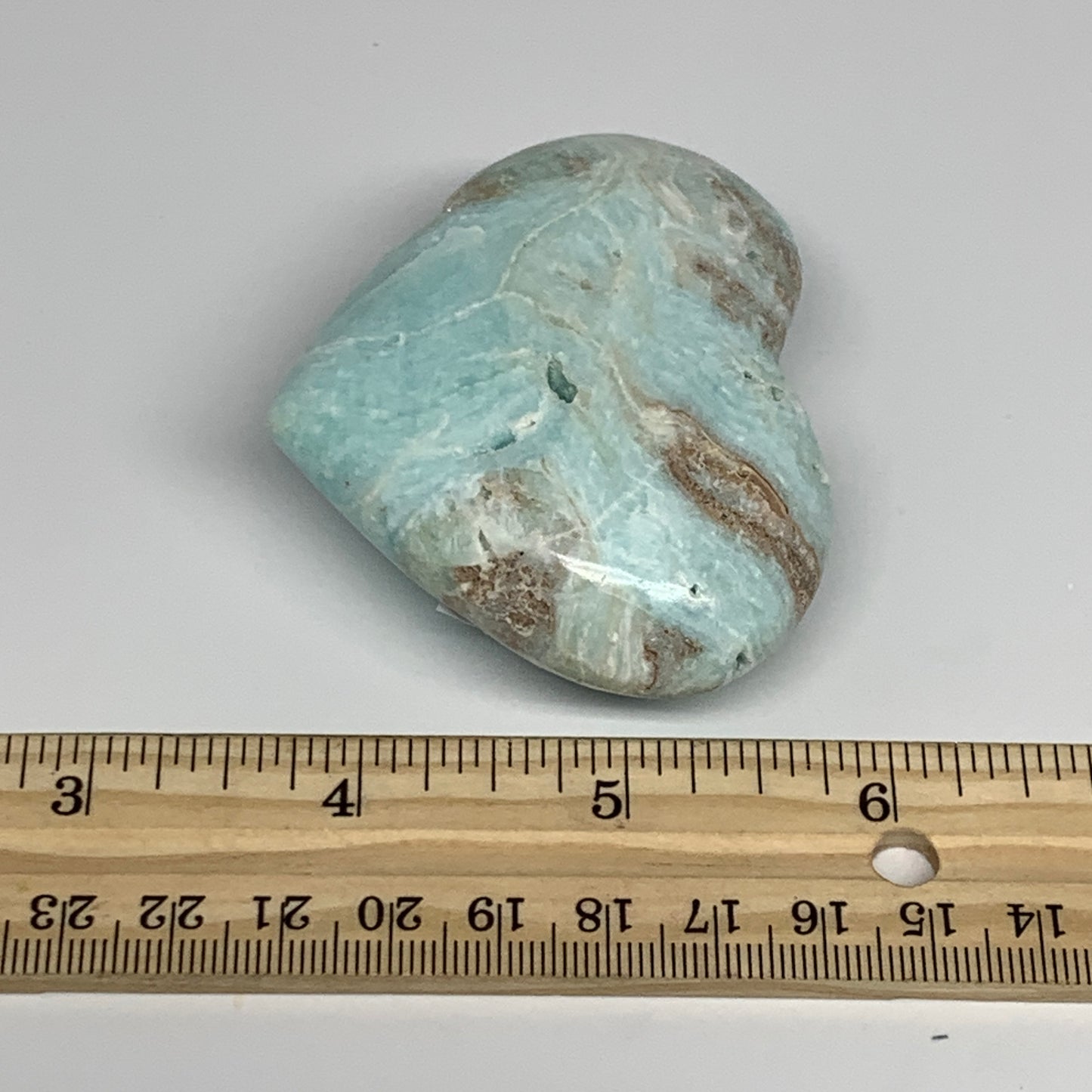 133.1g, 2.1"x2.7"x1.1" Blue Aragonite Heart Gemstones @Afghanistan, B26554