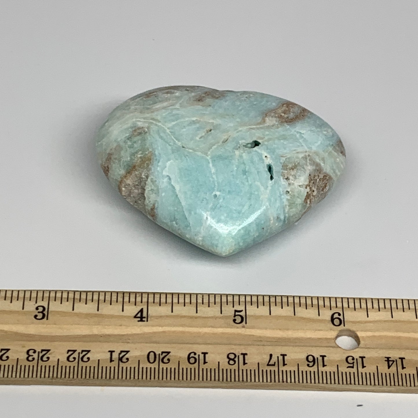 133.1g, 2.1"x2.7"x1.1" Blue Aragonite Heart Gemstones @Afghanistan, B26554