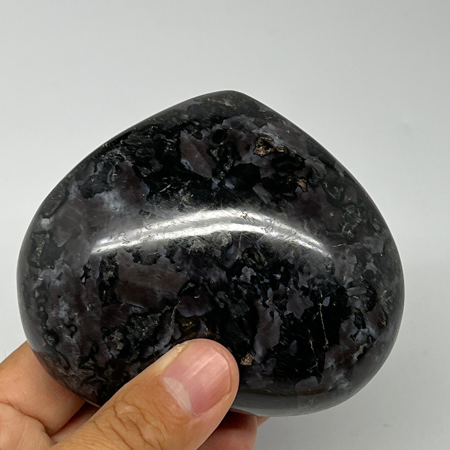 432.6g,3"x3.6"x1.6" Indigo Gabro Merlinite Heart Gemstone @Madagascar, B19962