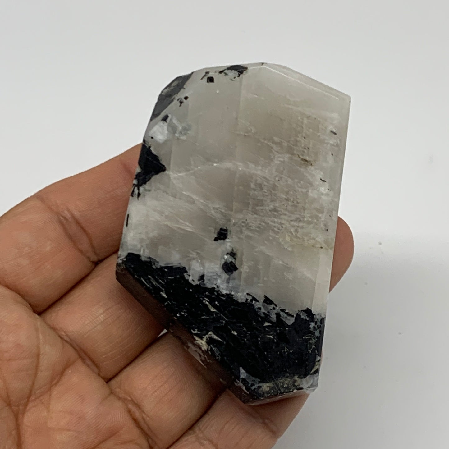 110.3g, 2.7"x1.7"x0.8", Rainbow Moonstone Freeform Crystal Polished @India, B216