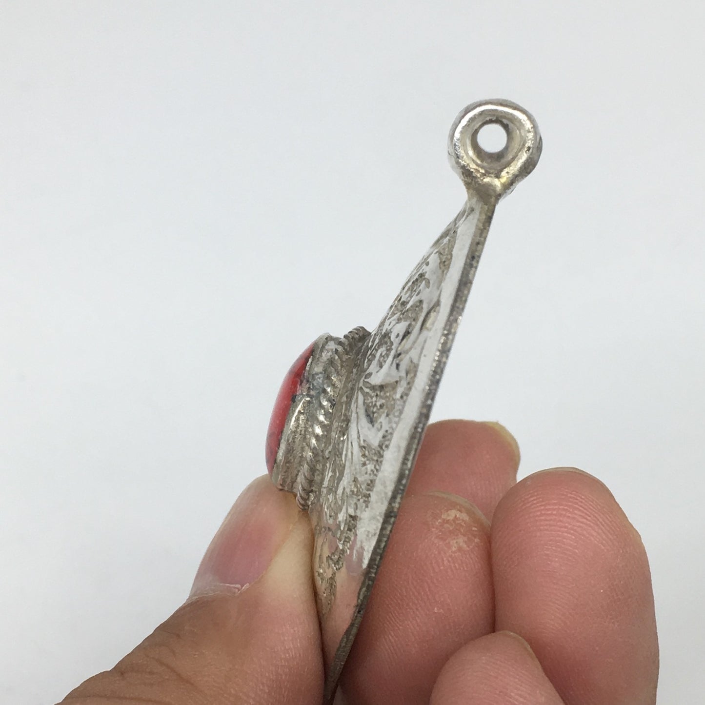 1pc,2.3"x2.1"x0.5",Turkmen Pendant Red Coral Inlay Heart Shape Statement, TN591