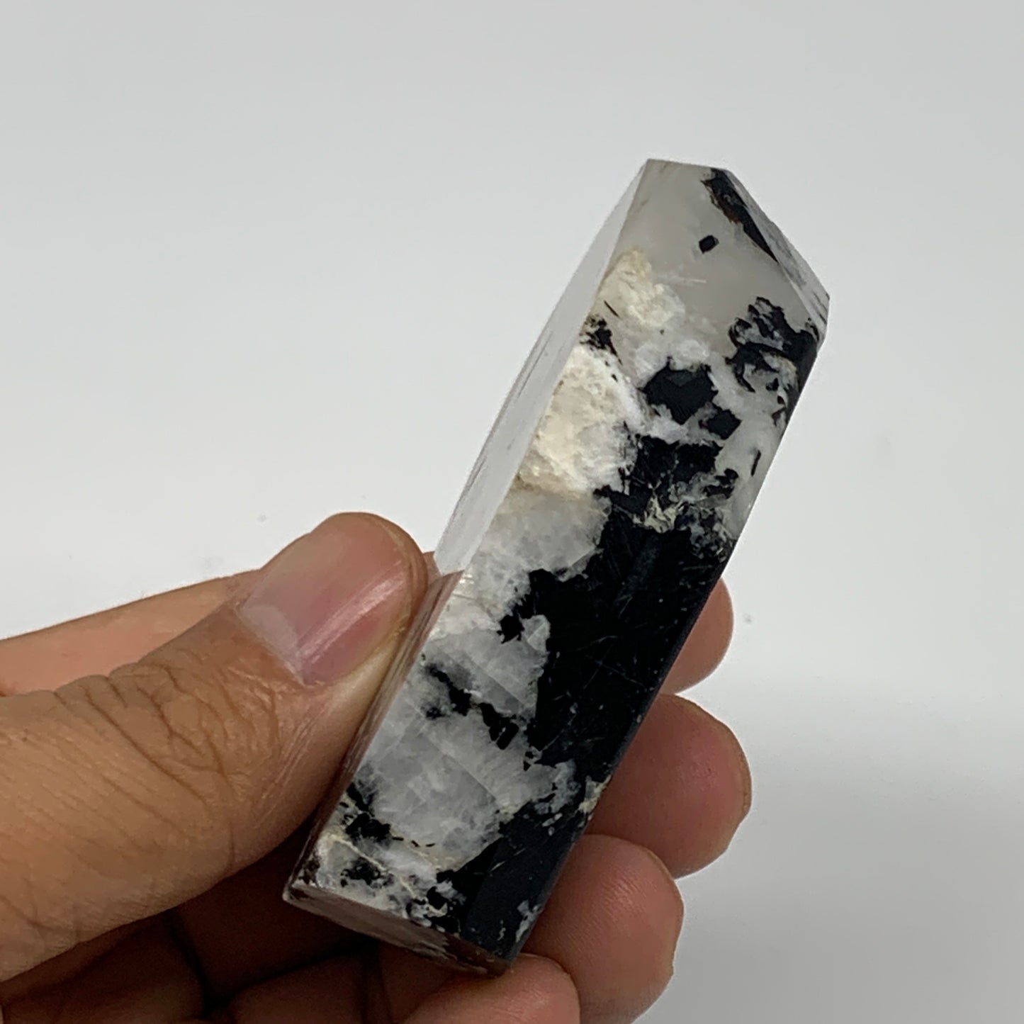 110.3g, 2.7"x1.7"x0.8", Rainbow Moonstone Freeform Crystal Polished @India, B216