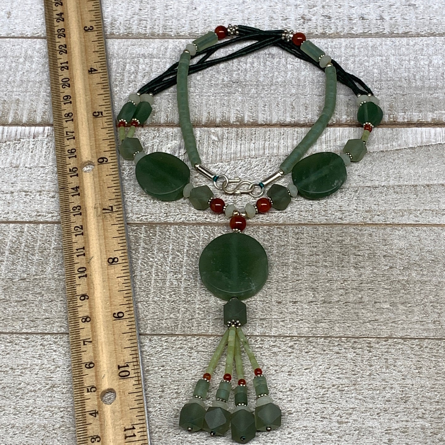 56.6g, 1mm-28mm, 21" Natural Untreated Green Serpentine Beaded Necklace, P231