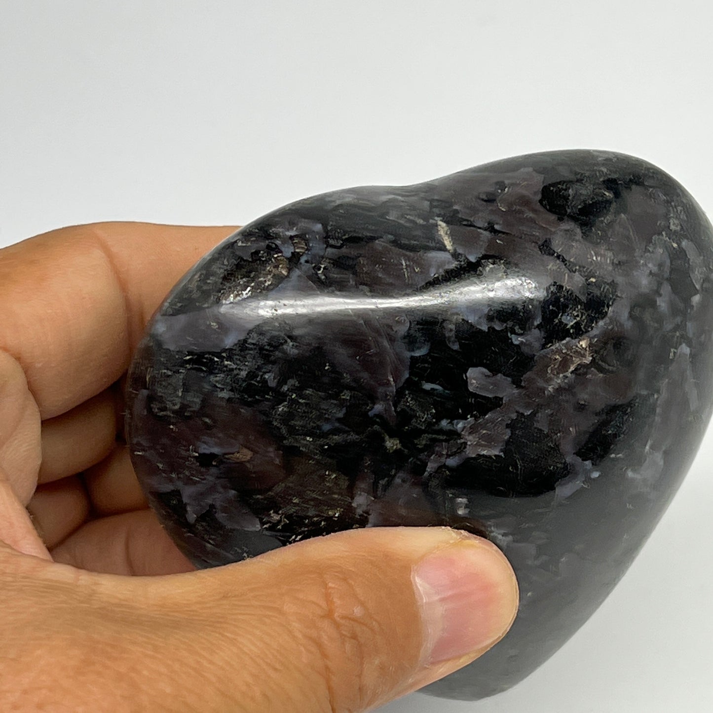 320.5g,3"x3.2"x1.5" Indigo Gabro Merlinite Heart Gemstone @Madagascar, B19963