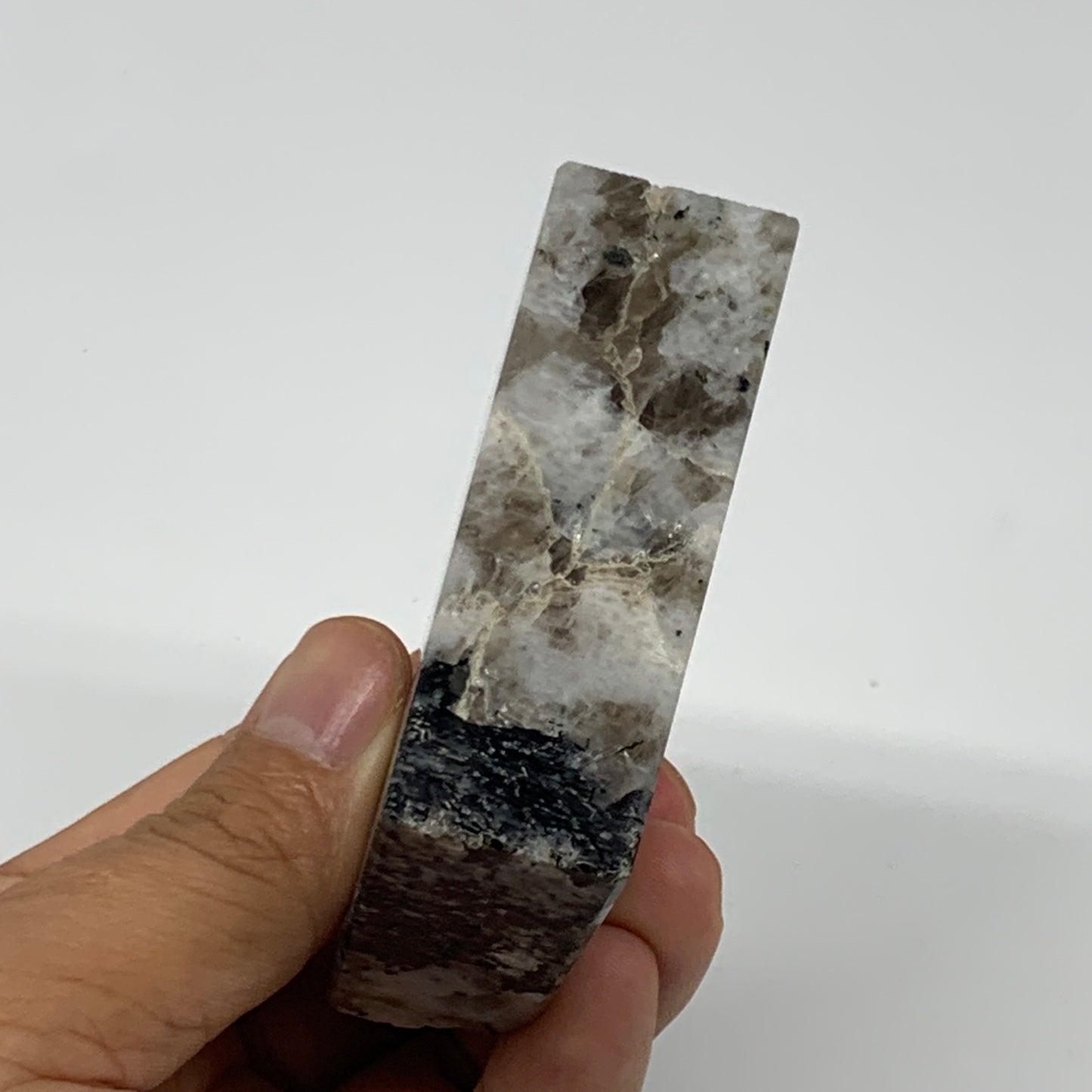 156.5g, 2.7"x1.8"x0.9", Rainbow Moonstone Freeform Crystal Polished @India, B216