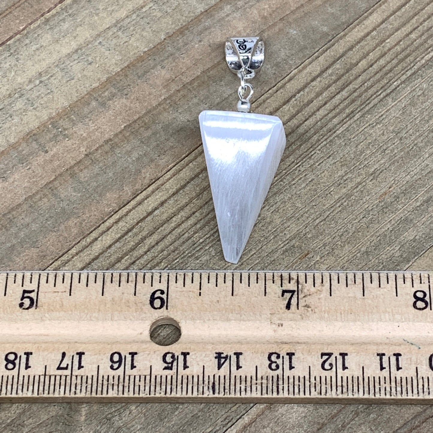1pc, 7-10g, 1.1"-1.2" Selenite Pendant 4 Side Cone Shape Polished from Morocco,