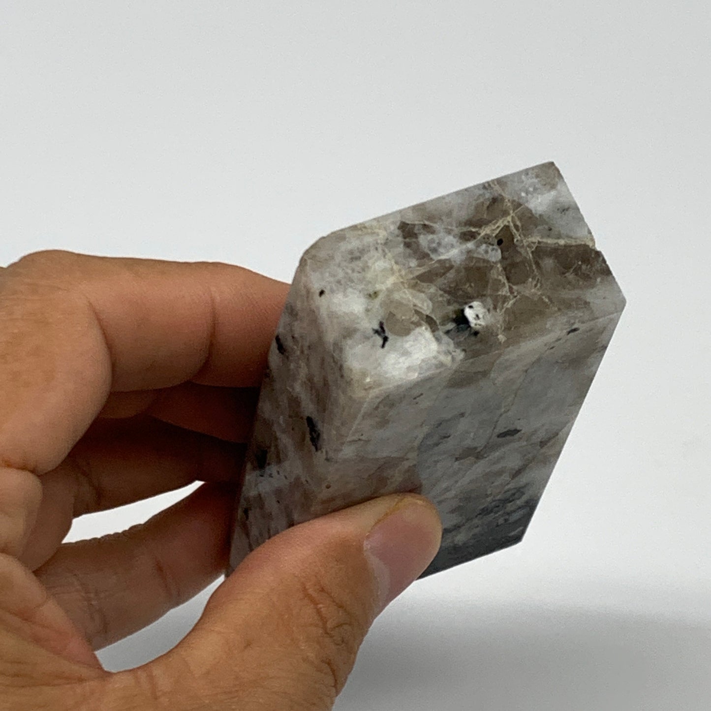 156.5g, 2.7"x1.8"x0.9", Rainbow Moonstone Freeform Crystal Polished @India, B216