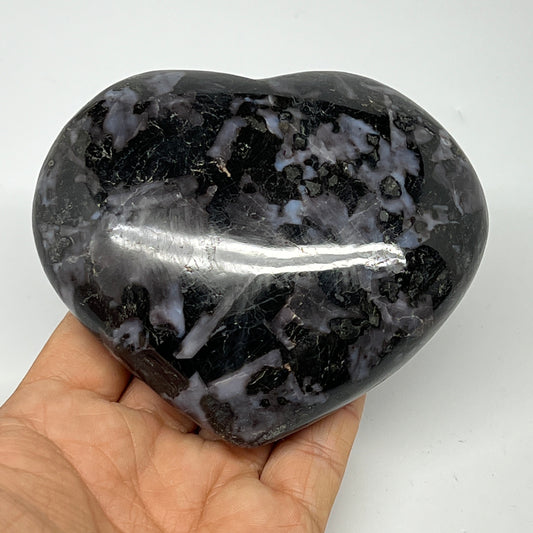 540g,3.6"x4.1"x1.5" Indigo Gabro Merlinite Heart Gemstone @Madagascar, B19964