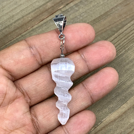 1pc, 7-9g, 1.6"-1.7" Selenite Pendant Spiral Flame Polished from Morocco,F501