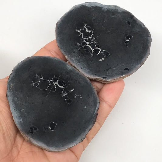 1 Pair,266g,2.8"x2.3" Natural Unique Septarian Nodules Slabs @Morocco,MF3595