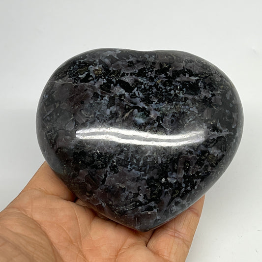 420g,3.2"x3.5"x1.5" Indigo Gabro Merlinite Heart Gemstone @Madagascar, B19965