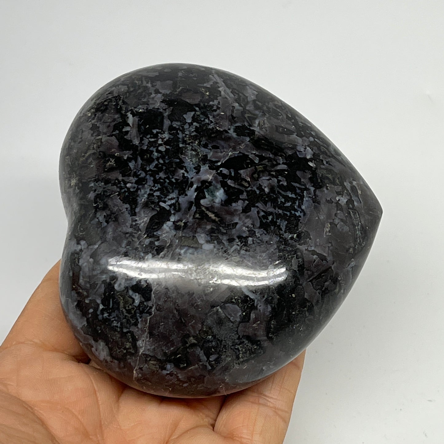 420g,3.2"x3.5"x1.5" Indigo Gabro Merlinite Heart Gemstone @Madagascar, B19965
