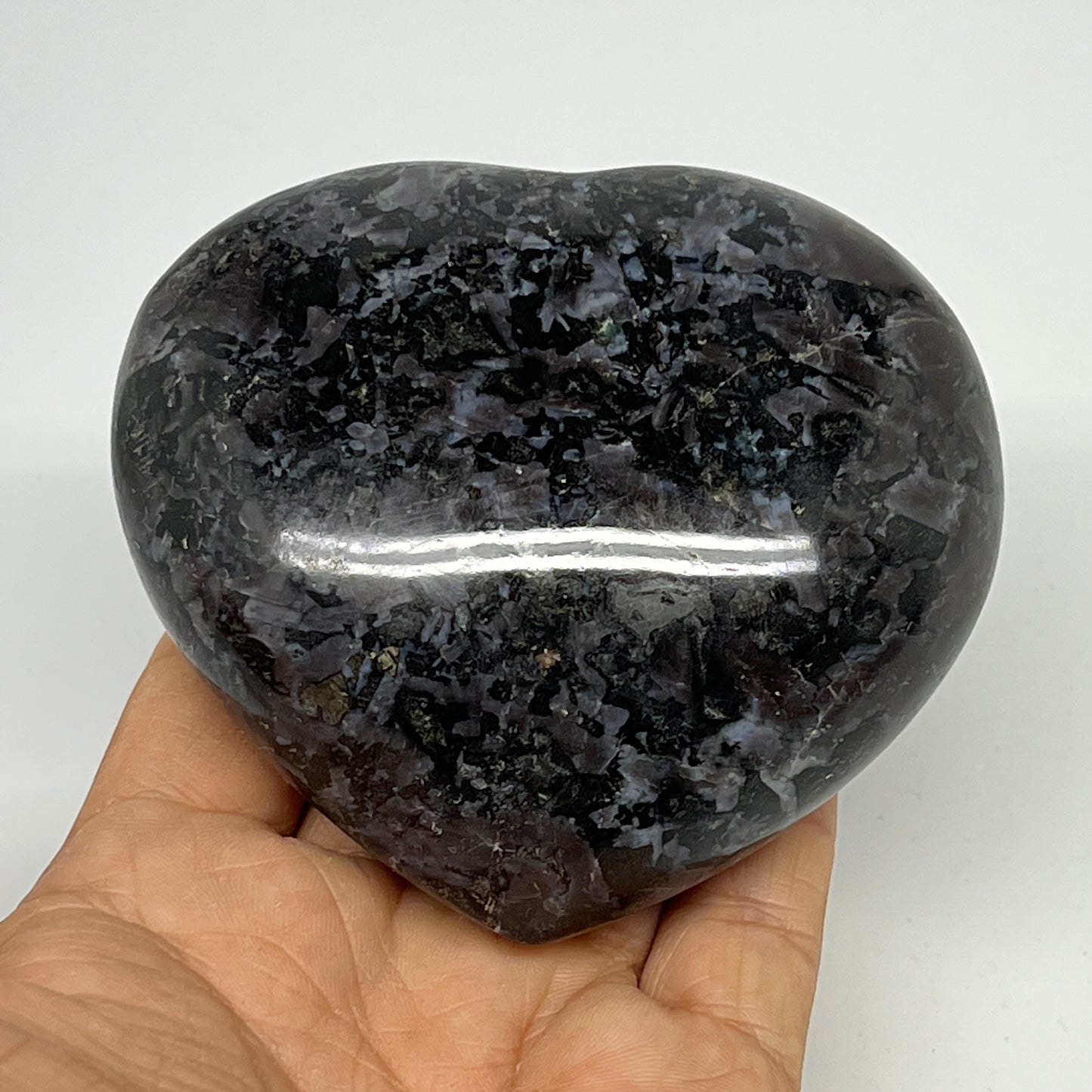 420g,3.2"x3.5"x1.5" Indigo Gabro Merlinite Heart Gemstone @Madagascar, B19965