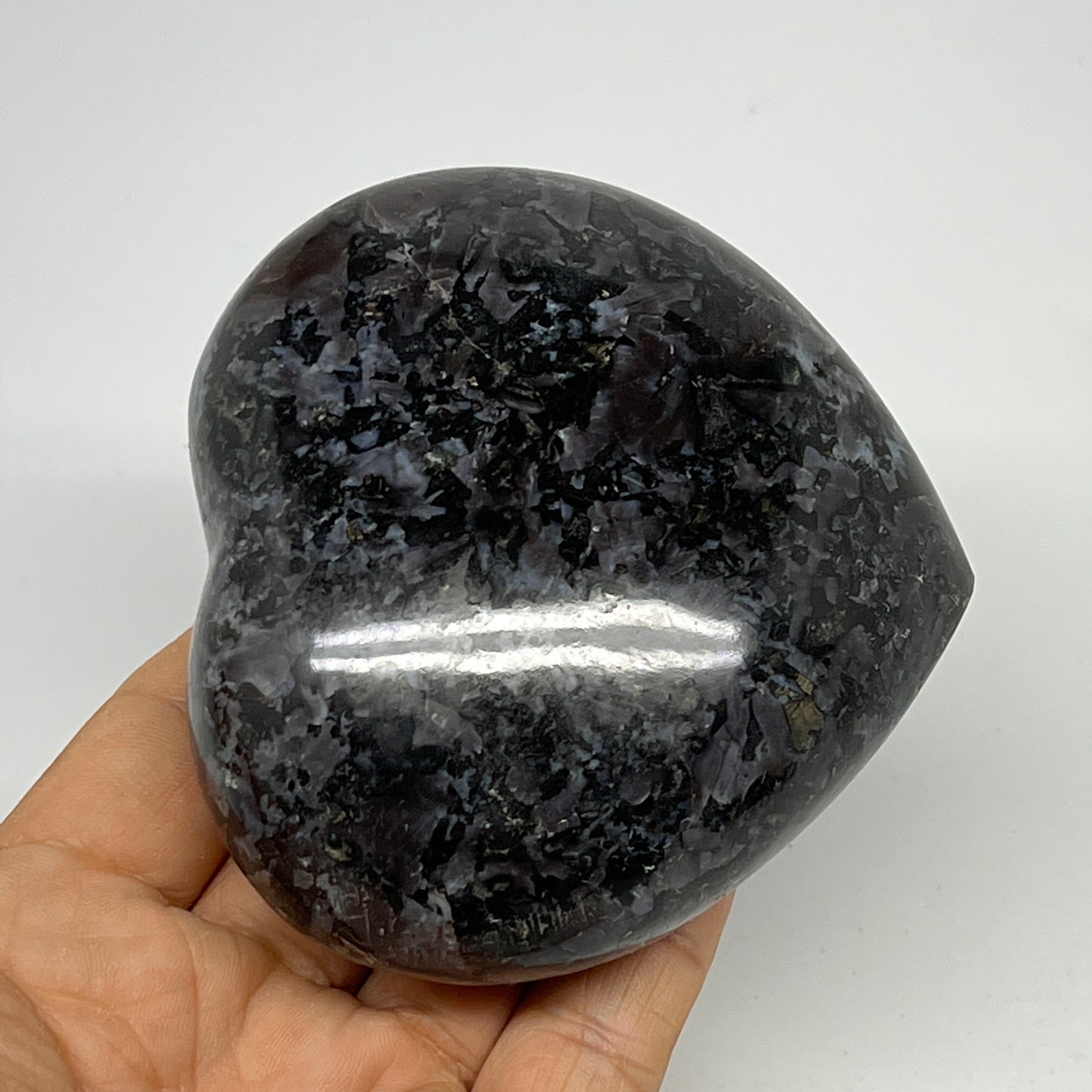 420g,3.2"x3.5"x1.5" Indigo Gabro Merlinite Heart Gemstone @Madagascar, B19965