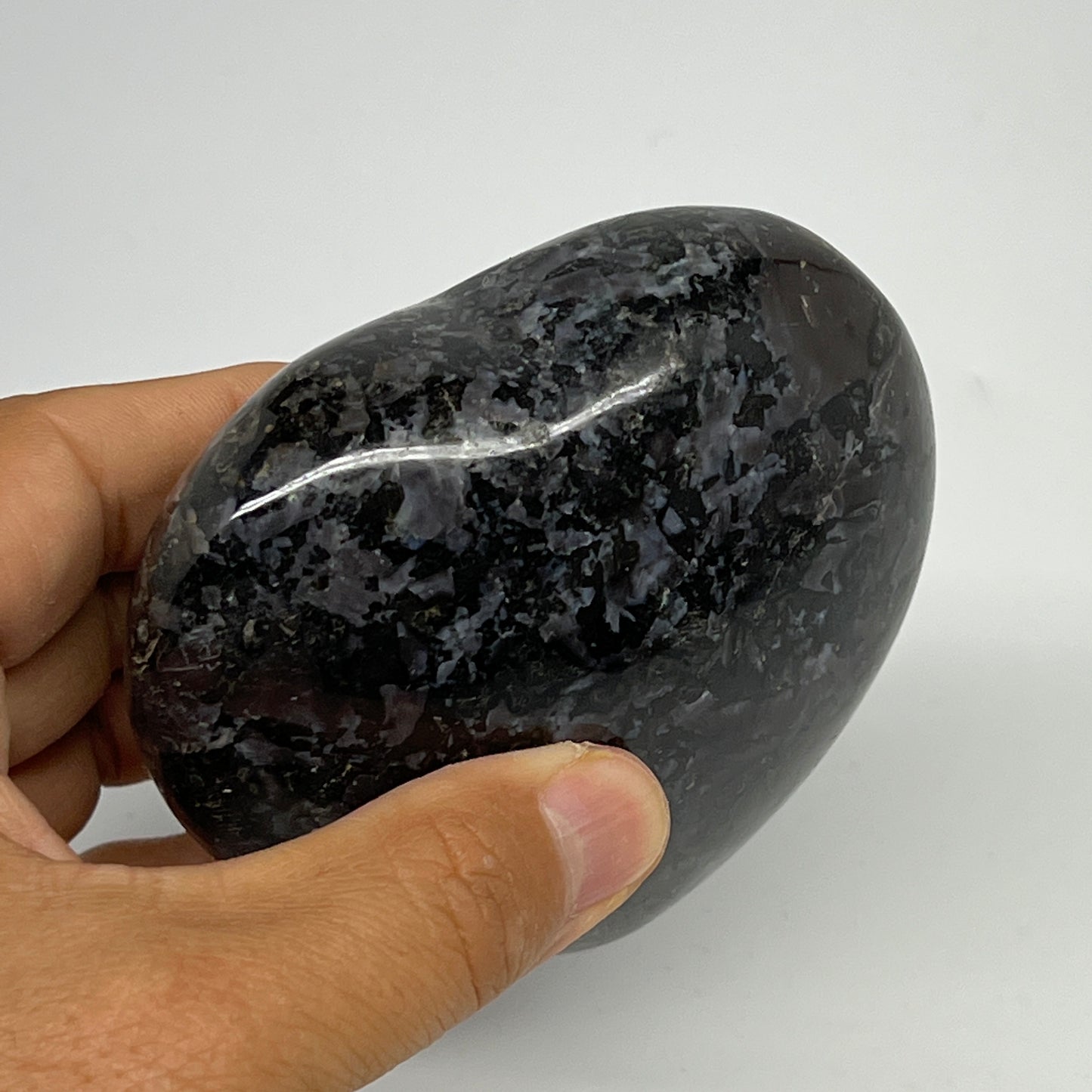420g,3.2"x3.5"x1.5" Indigo Gabro Merlinite Heart Gemstone @Madagascar, B19965