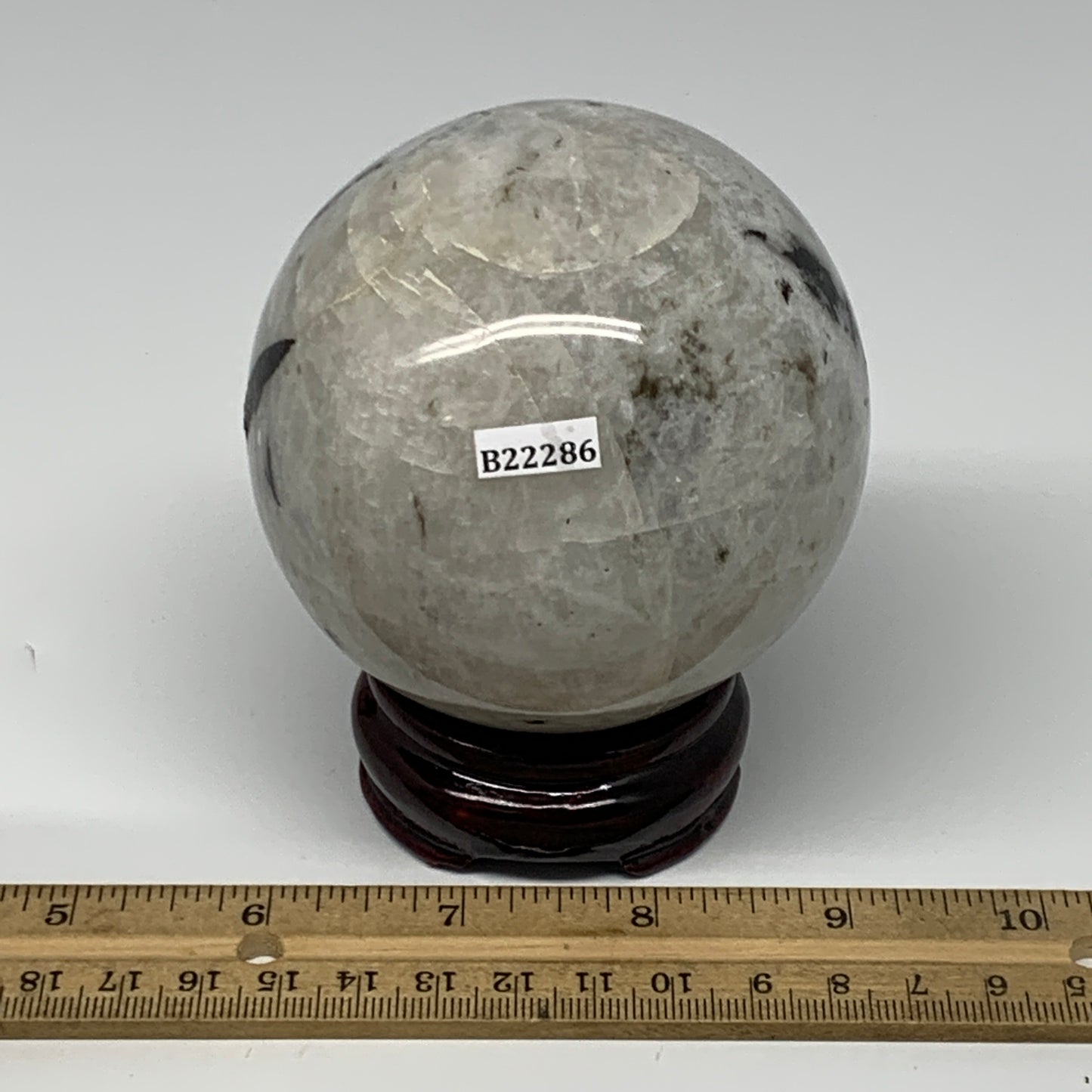 750g,3.2"(82mm), Natural Rainbow Moonstone Sphere Ball Gemstone @India,B22286